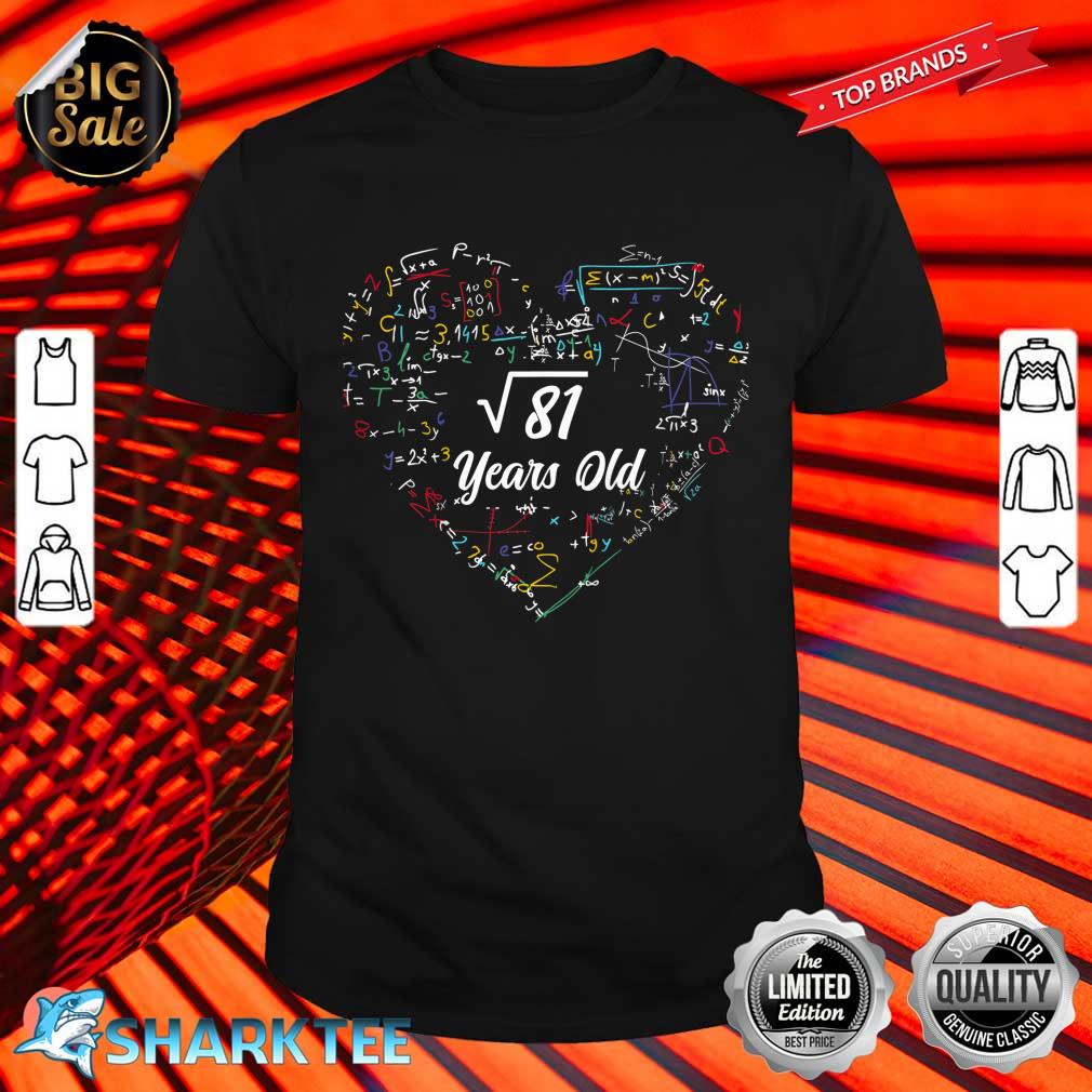 Kids Square Root Of 81 9th Birthday 9 Year Old Gifts Math Bday Shirt