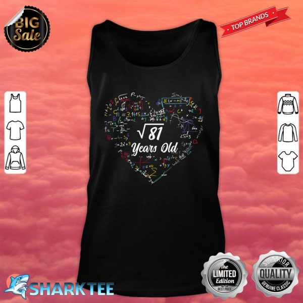 Kids Square Root Of 81 9th Birthday 9 Year Old Gifts Math Bday Tank Top