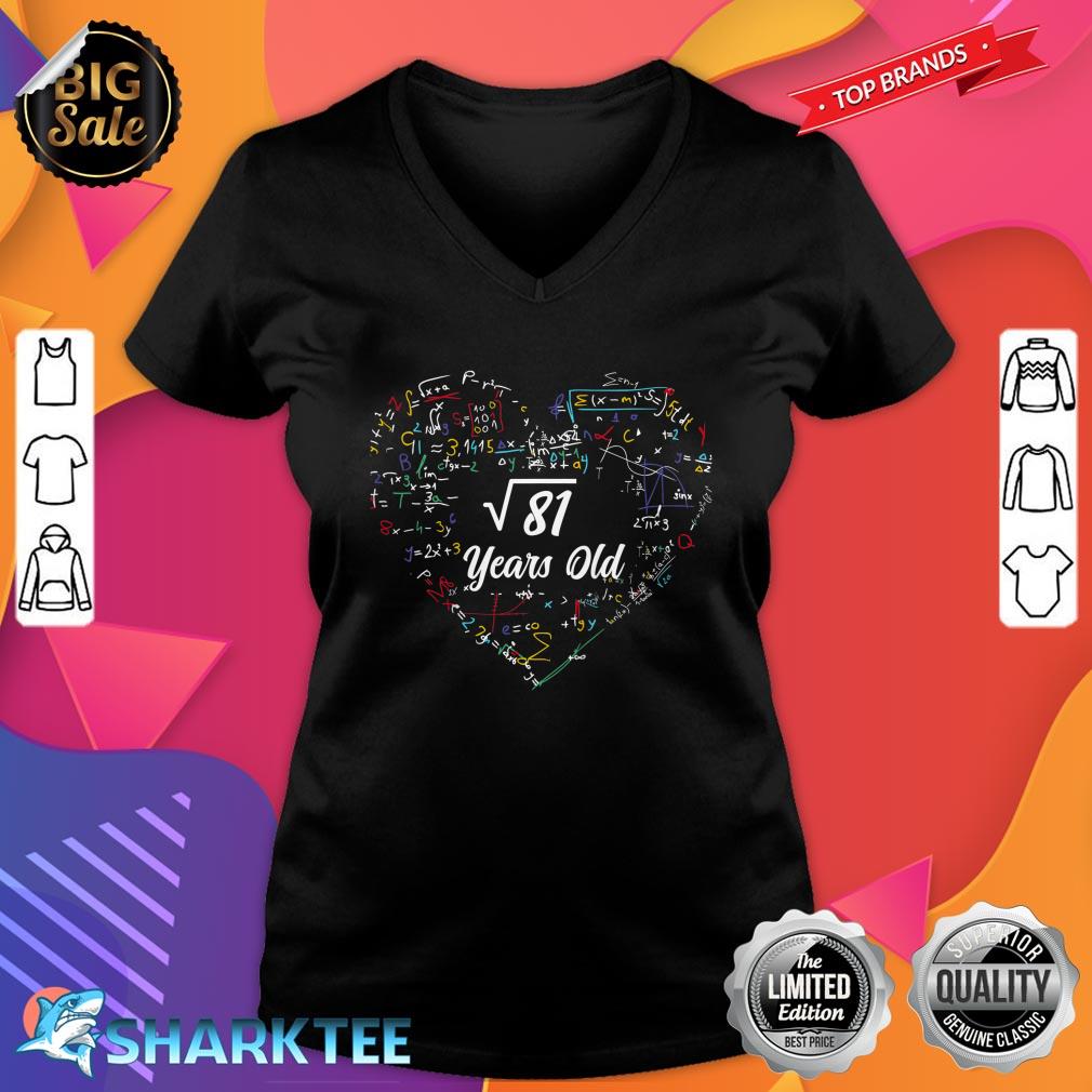 Kids Square Root Of 81 9th Birthday 9 Year Old Gifts Math Bday V-neck
