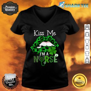 Kiss Me Im A Nurse Leopard Lips St Patricks Day Clothes V-neck