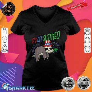 Lets Get Slothed 4th Of July Smoking Weed Blunt THC Stoner V-neck