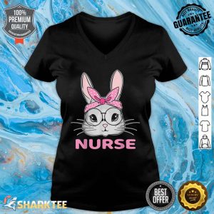 Nurse Bunny Easter Day Cute Rabbit Nursing RN LPN V-neck