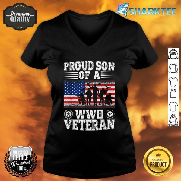 Proud Son Of A WWII Veteran Veterans Patriotic Veteran V-neck