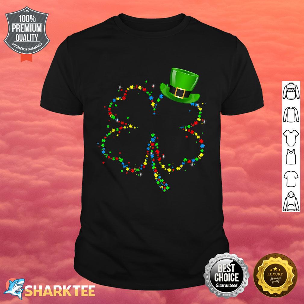 Puzzle Shamrock Leprechaun Autism Awareness St Patricks Day Shirt
