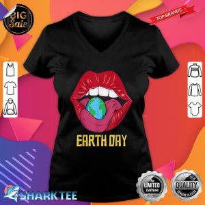 Red Lips Earth Day Cute Save The planet Environmentalist V-neck
