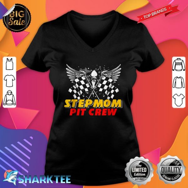 Stepmom Pit Crew Race Car Birthday Party Matching Family V-neck