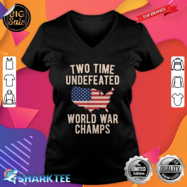 Two Time WW1 WW2 American Flag Champions V-neck