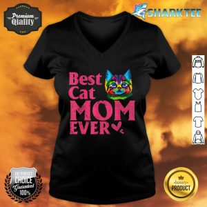 Vintage Best Cat mom Ever T-Shirt cut colored Cat mommy V-neck