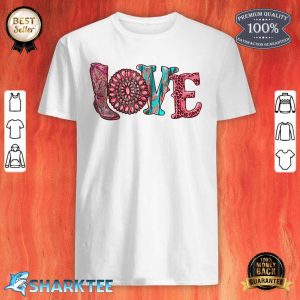 Western Love Valentines Day Rodeo Cowhide Boots Gemstone Shirt