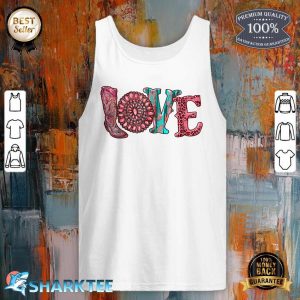 Western Love Valentines Day Rodeo Cowhide Boots Gemstone Tank Top