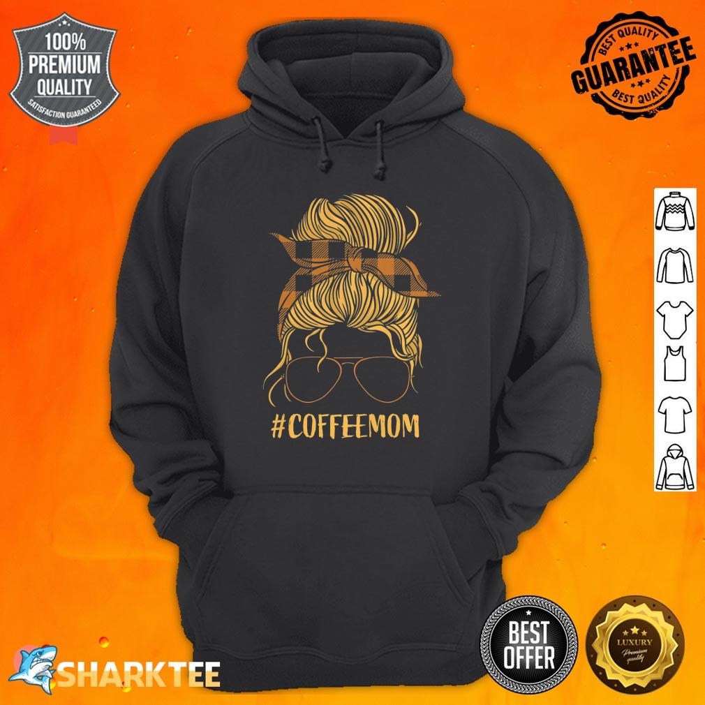 Womens Coffee Lover Mom Messy Hair Checkered Scarf Espresso Mother Premium Hoodie