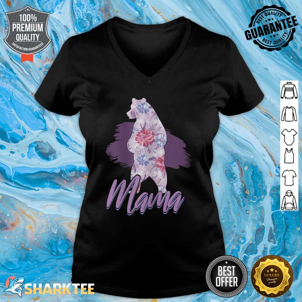 Womens Cute Mama Bear Flowers Rose Mom Mama Mommy Mother's Day V-neck