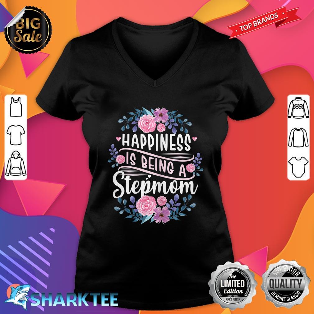 Womens Happiness Is Being Stepmom Life Flower Art V-neck