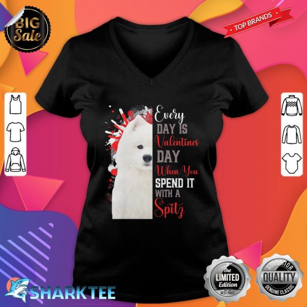 Womens Valentines Day Spitz Mom Mother Doggy Mum Dog White Fur Premium V-neck