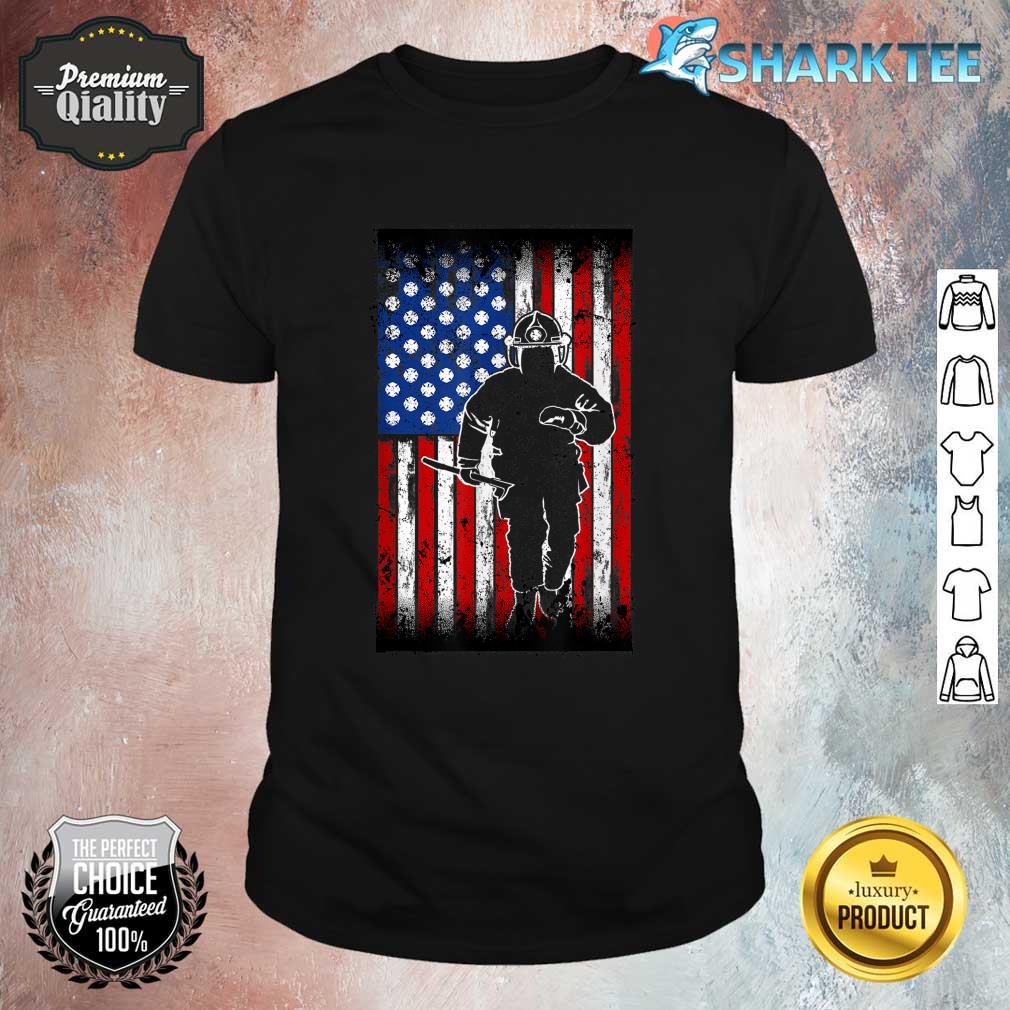 American Flag With Firefighter Fathers Day Shirt