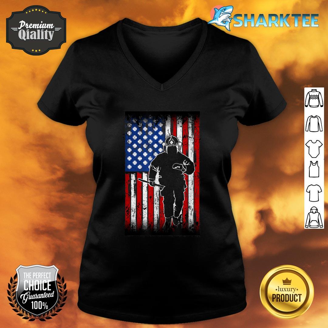 American Flag With Firefighter Fathers Day V-neck
