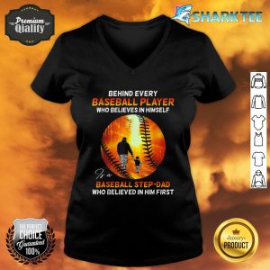 Behind Baseball Player Is Baseball Step-Dad Fathers Day Men V-neck