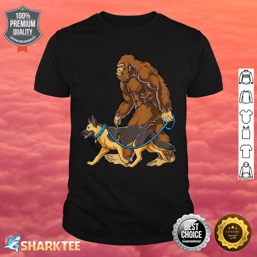 Bigfoot German Shepherd Dog Walk Funny Sasquatch Lovers Men Shirt