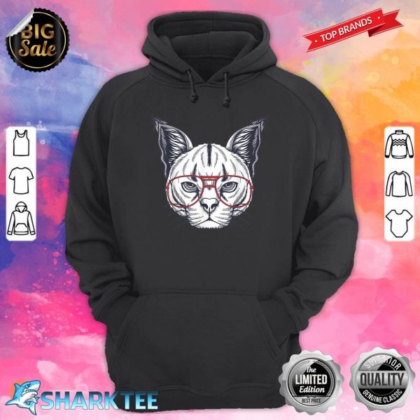Caracal Wild Cat Wearing a Red Glasses Hoodie