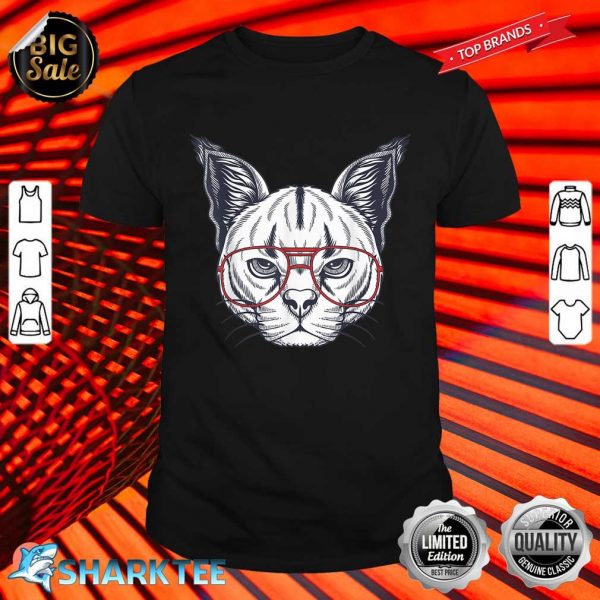 Caracal Wild Cat Wearing a Red Glasses Shirt