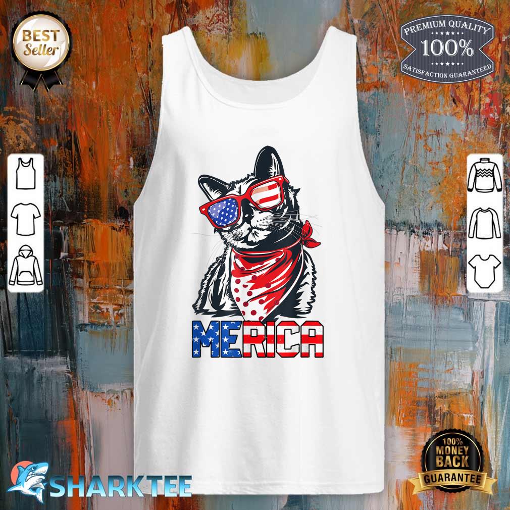 Cat Merica Funny Fourth 4th of July Cat Lover Sun Glasses Tank Top