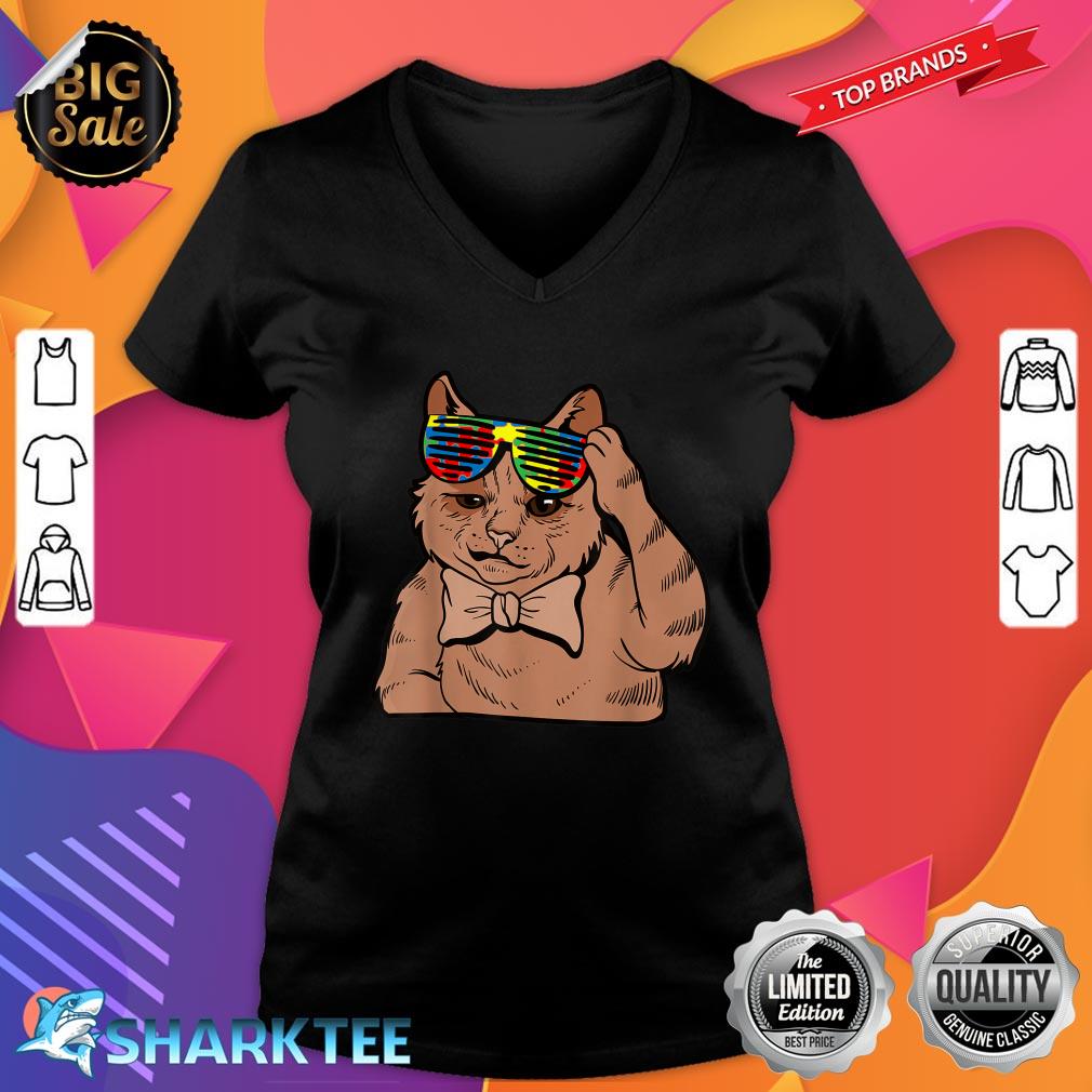 Cat With Glasses Autism Awareness Cute Puzzle Piece V-neck