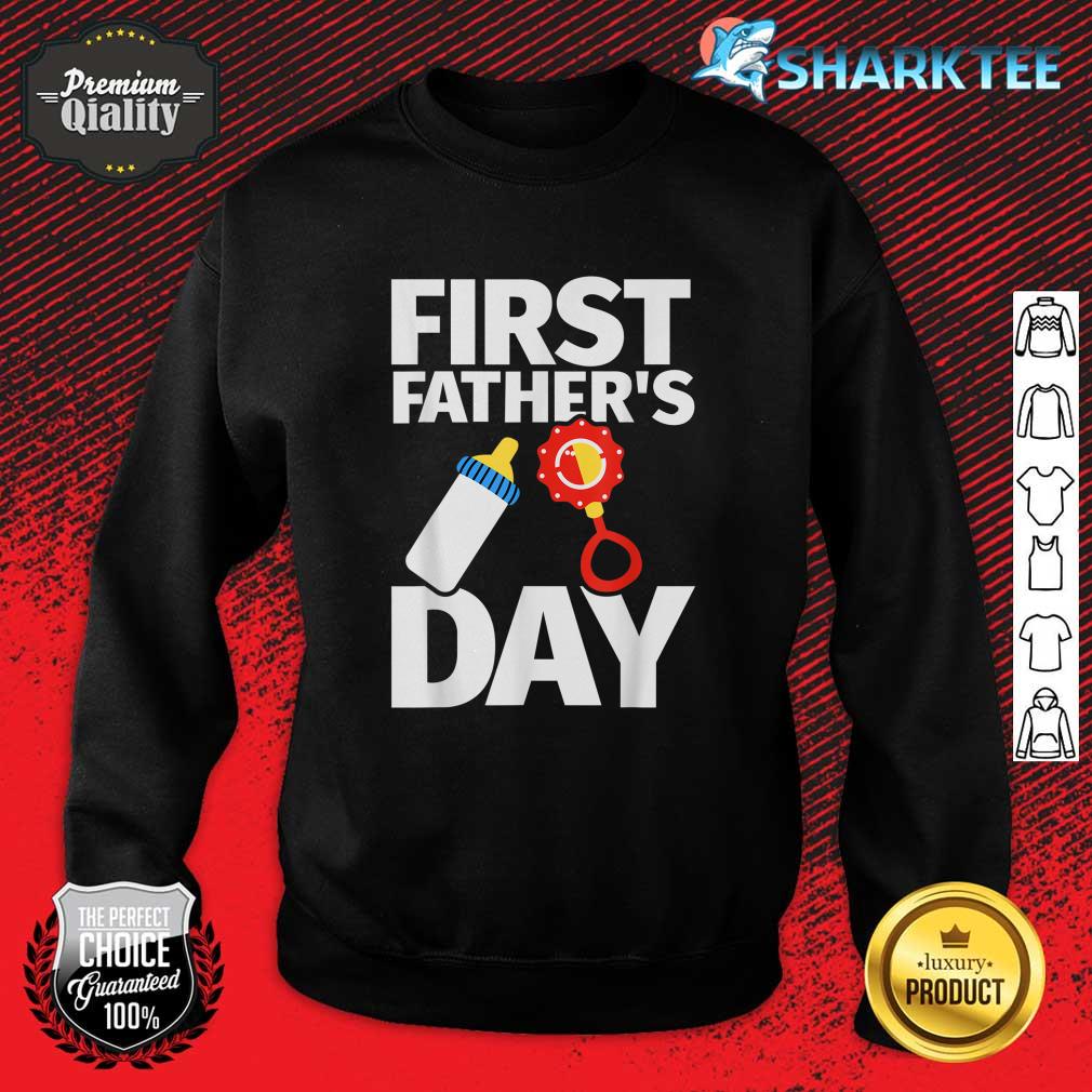 First Fathers Day Woven Rattle Baby Bottle Dad Sweatshirt