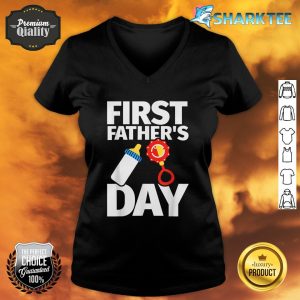 First Fathers Day Woven Rattle Baby Bottle Dad V-neck