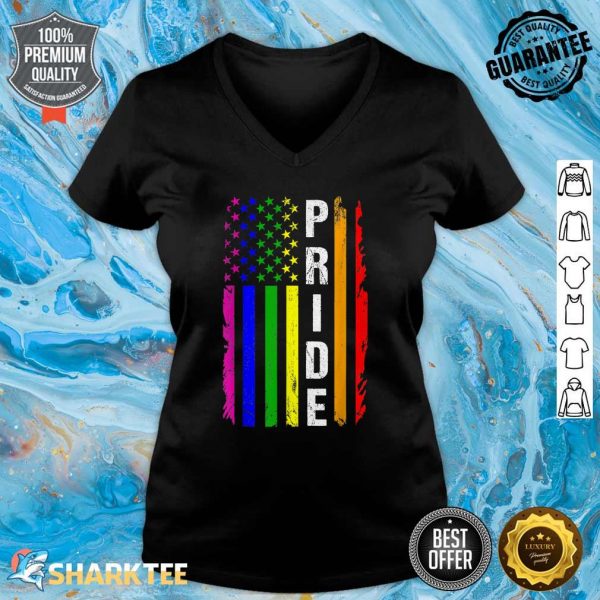 Lgbt Pride Month Support With Rainbow Us American Flag V-neck
