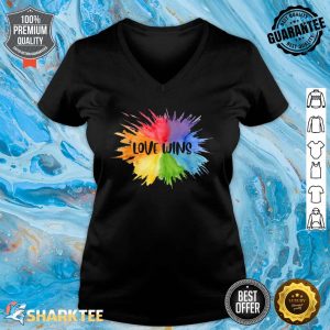 Love Wins Watercolor Rainbow Gay Lesbian LGBT Pride Month V-neck
