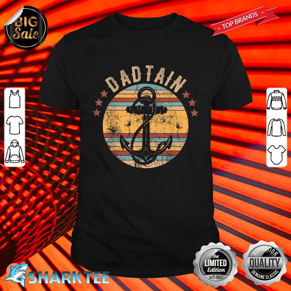 Mens Dadtain Dad and Captain Funny Retro Anchor Fathers Day Shirt