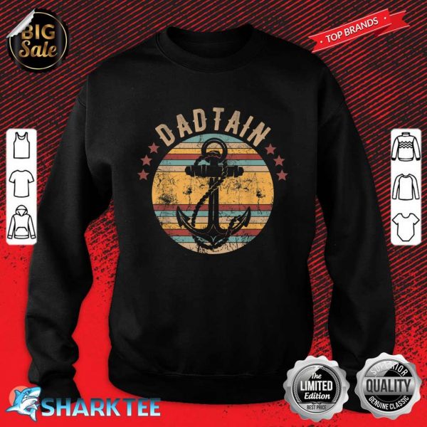 Mens Dadtain Dad and Captain Funny Retro Anchor Fathers Day Sweatshirt