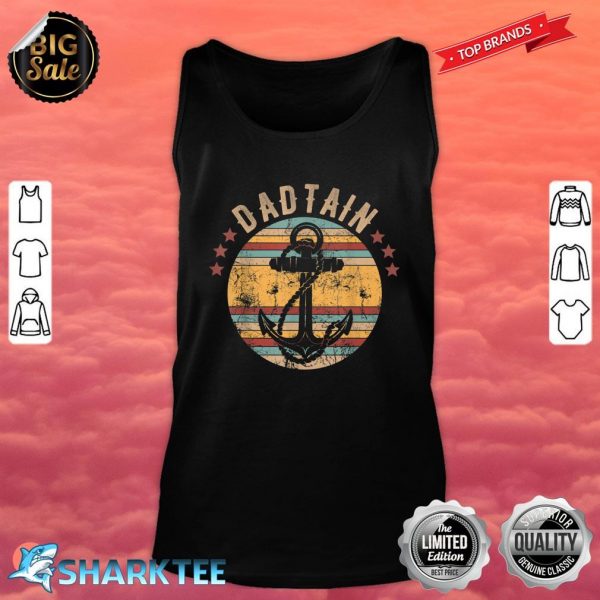 Mens Dadtain Dad and Captain Funny Retro Anchor Fathers Day Tank Top