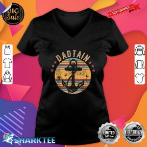 Mens Dadtain Dad and Captain Funny Retro Anchor Fathers Day V-neck