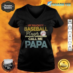 Mens My Favorite Baseball Player Calls Me Papa Fathers Day Vintage V-neck