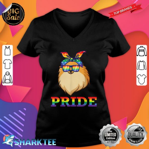 Pomeranian Dog Happy LGBT Month Awareness Support Love Pride v-neck
