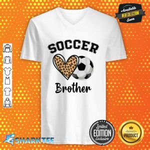Soccer Brother Leopard Heart Sports Players Fathers Day V-neck