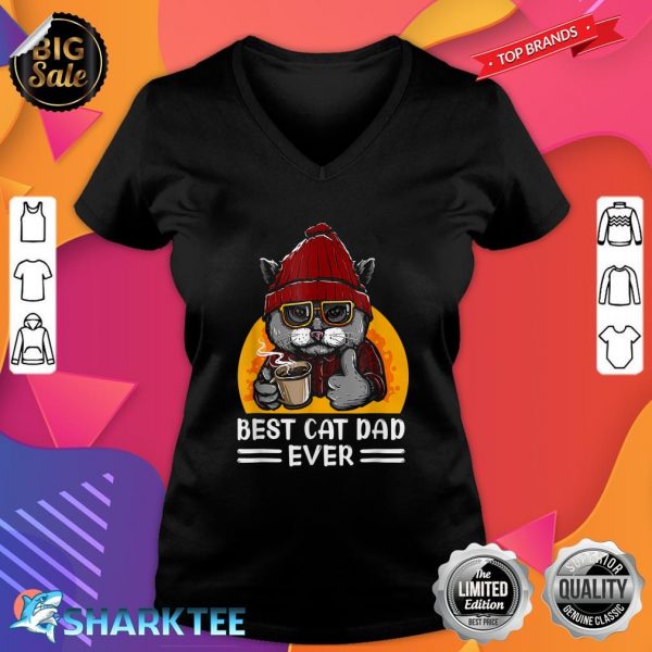 Vintage Best Funny Cat Father Dad Ever Cat Daddy Father Day V-neck