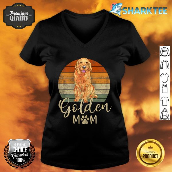 Womens Golden Mom Retro Sunset Golden Retriever Lover Gift Dog Mama V-neck