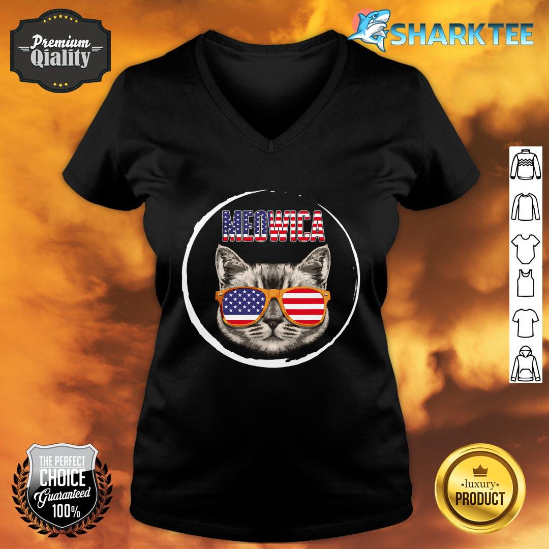 4th Of July Meowica USA Flag Cat Lover American Independence V-neck