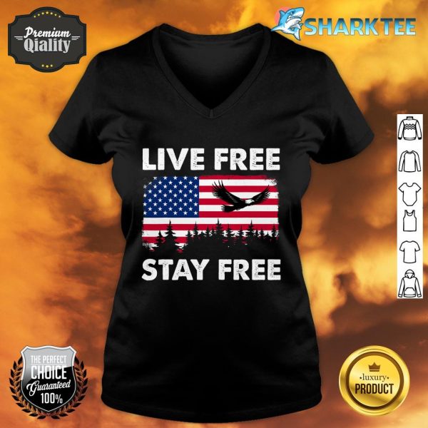 American Flag Eagle Flying Live Free Stay Free Independence V-neck
