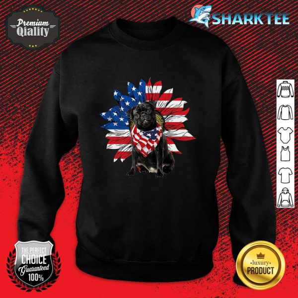 Black Pug Sunflower American Flag Independence Day Sweatshirt