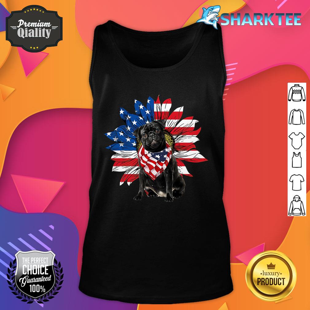 Black Pug Sunflower American Flag Independence Day Tank top