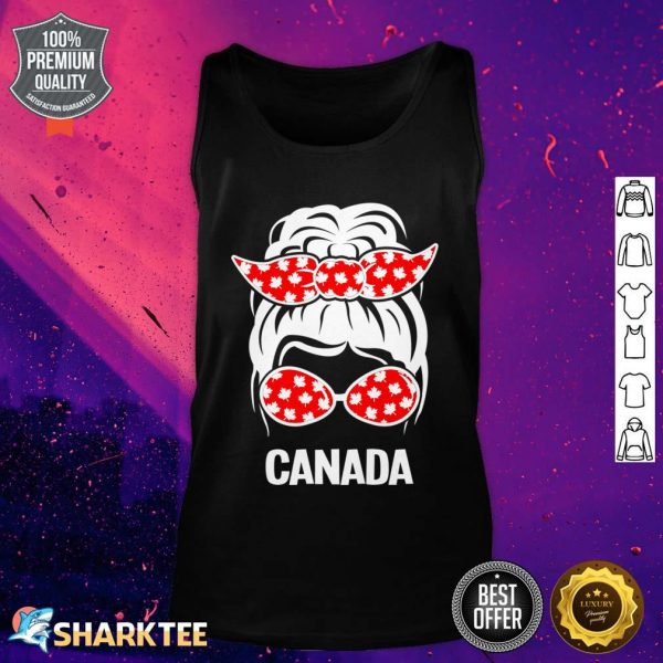 Womens Messy Bun Hair Canadian Flag Canada Day Sunglasses Funny Premium Tank top