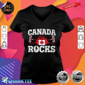 Canada Curling Broom Winter ice Sports Canadian Flag Curling V-neck