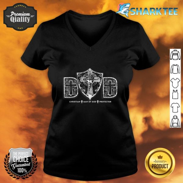 Dad Christian Man of God Protector Father's Day Proud Jesus V-neck