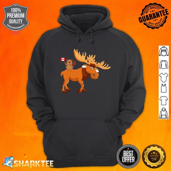 Funny Beaver With Moose Maple Leaf Canadian Flag Canada Day Hoodie