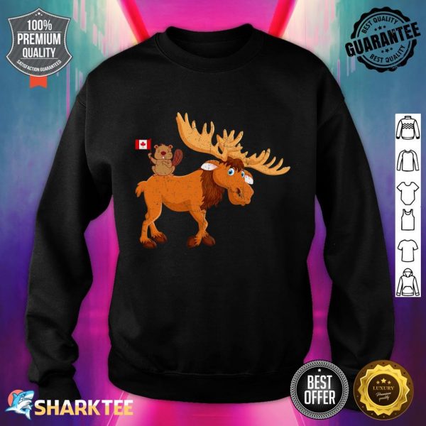 Funny Beaver With Moose Maple Leaf Canadian Flag Canada Day Sweatshirt