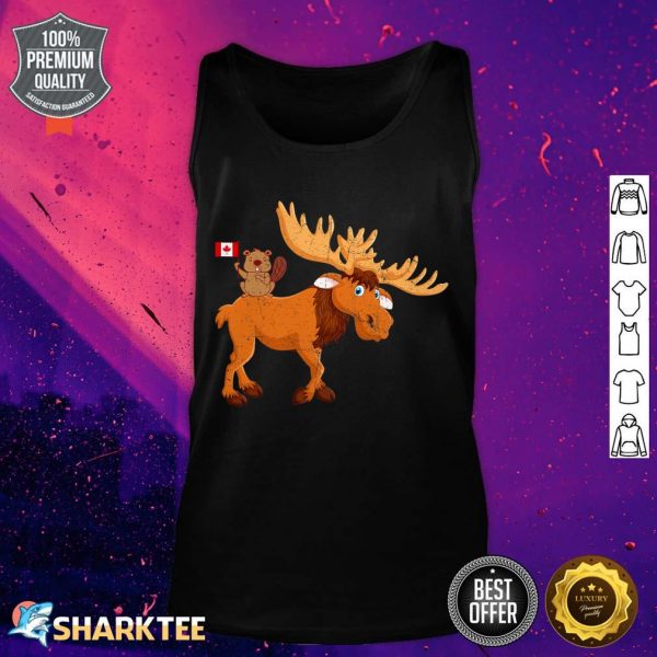 Funny Beaver With Moose Maple Leaf Canadian Flag Canada Day Tank Top