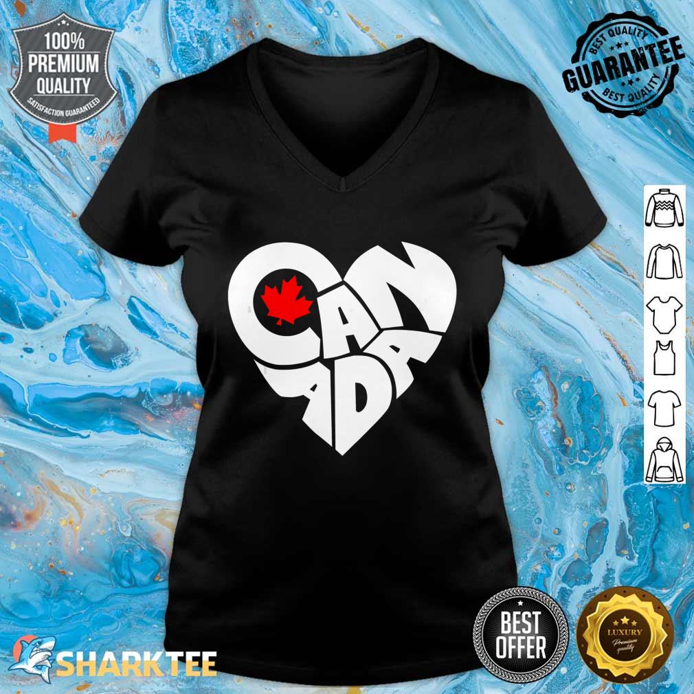 Happy Canada Day Funny Canadian Flag Maple Leaf Heart V-neck 